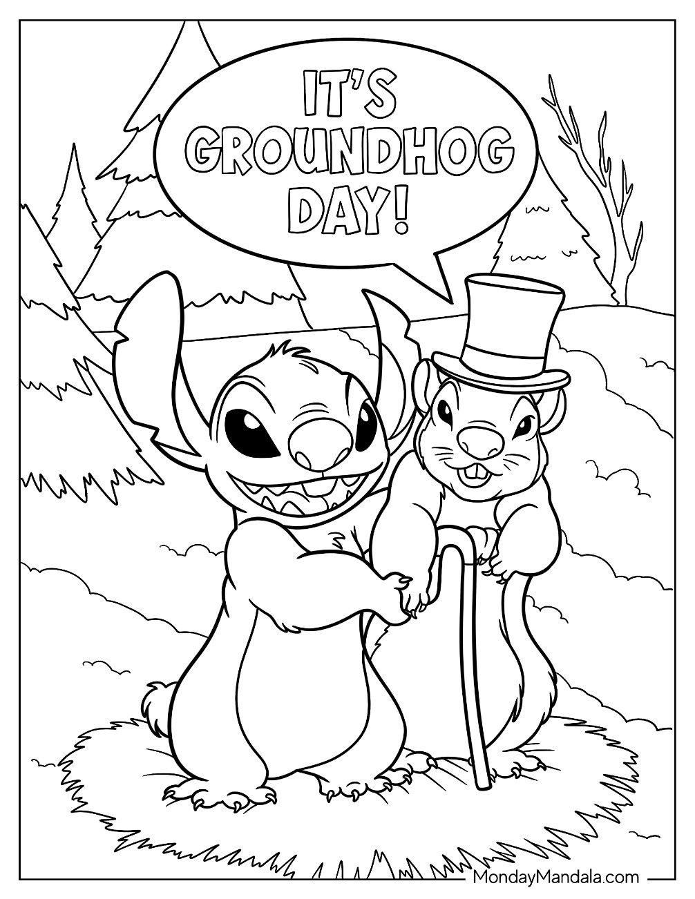 It s Groundhog Day Coloring Page Of Stitch With A Woodchuck