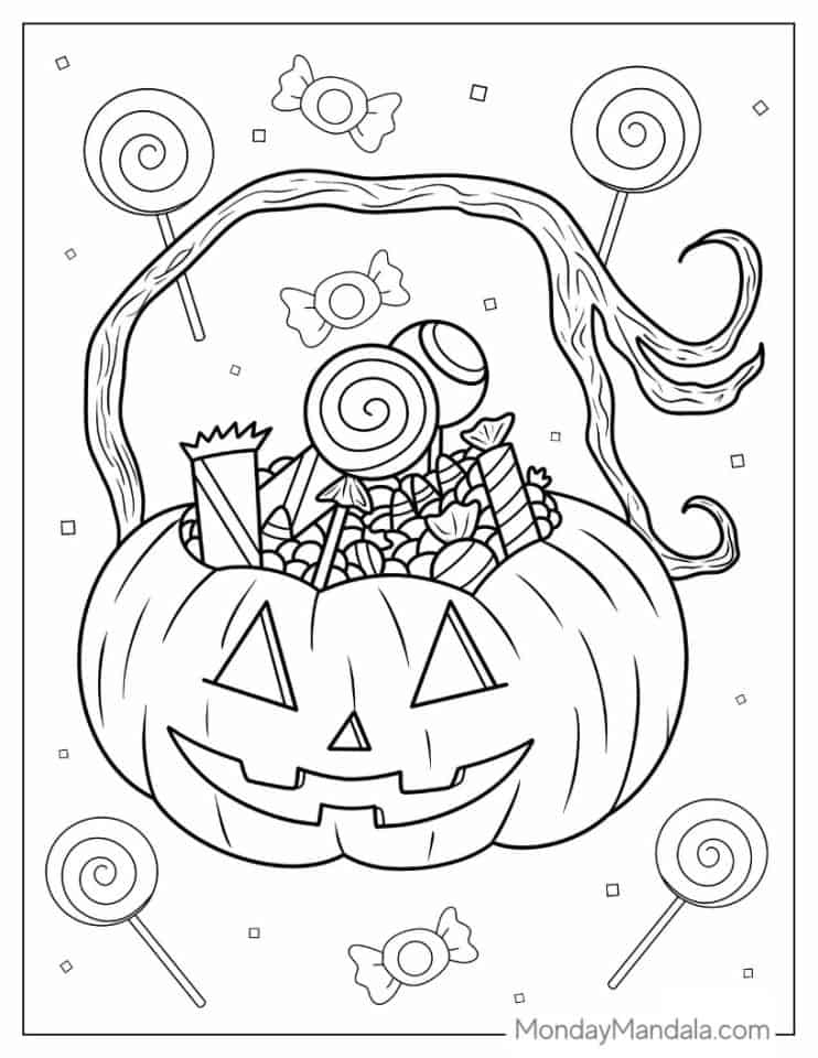 500 Halloween Coloring Pages Free - Jack O Lantern Full Of Candies Coloring In 742x960