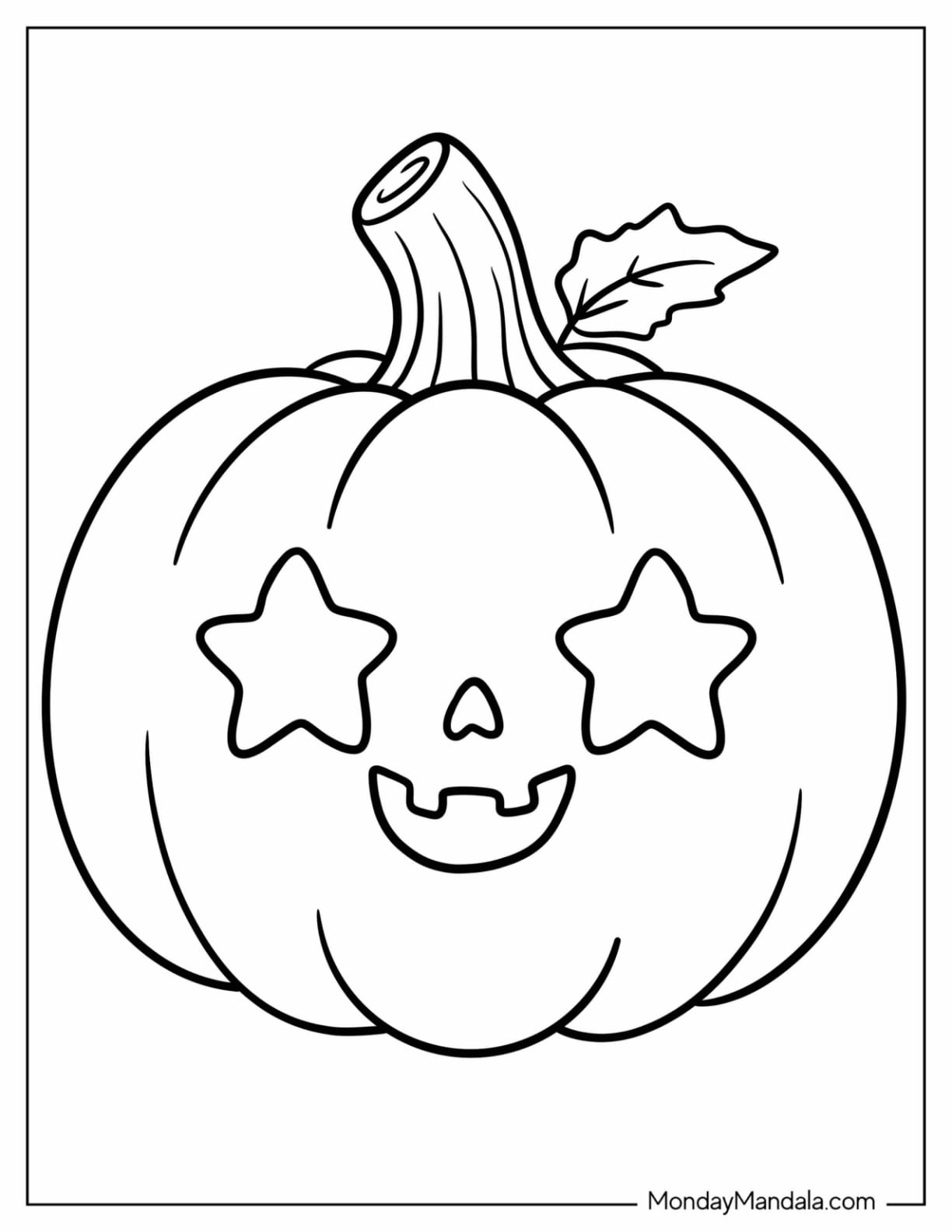 Jack O’ Lantern with Star Shaped Eyes Coloring Page for Preschoolers