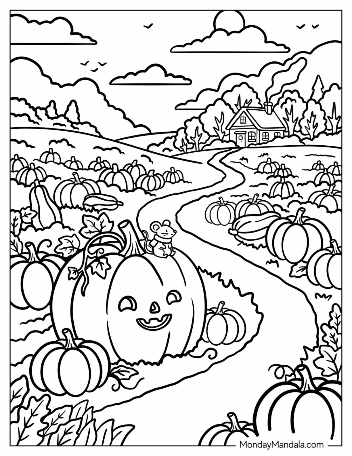 Jack o Lantern in a Pumpkin Path Coloring Page