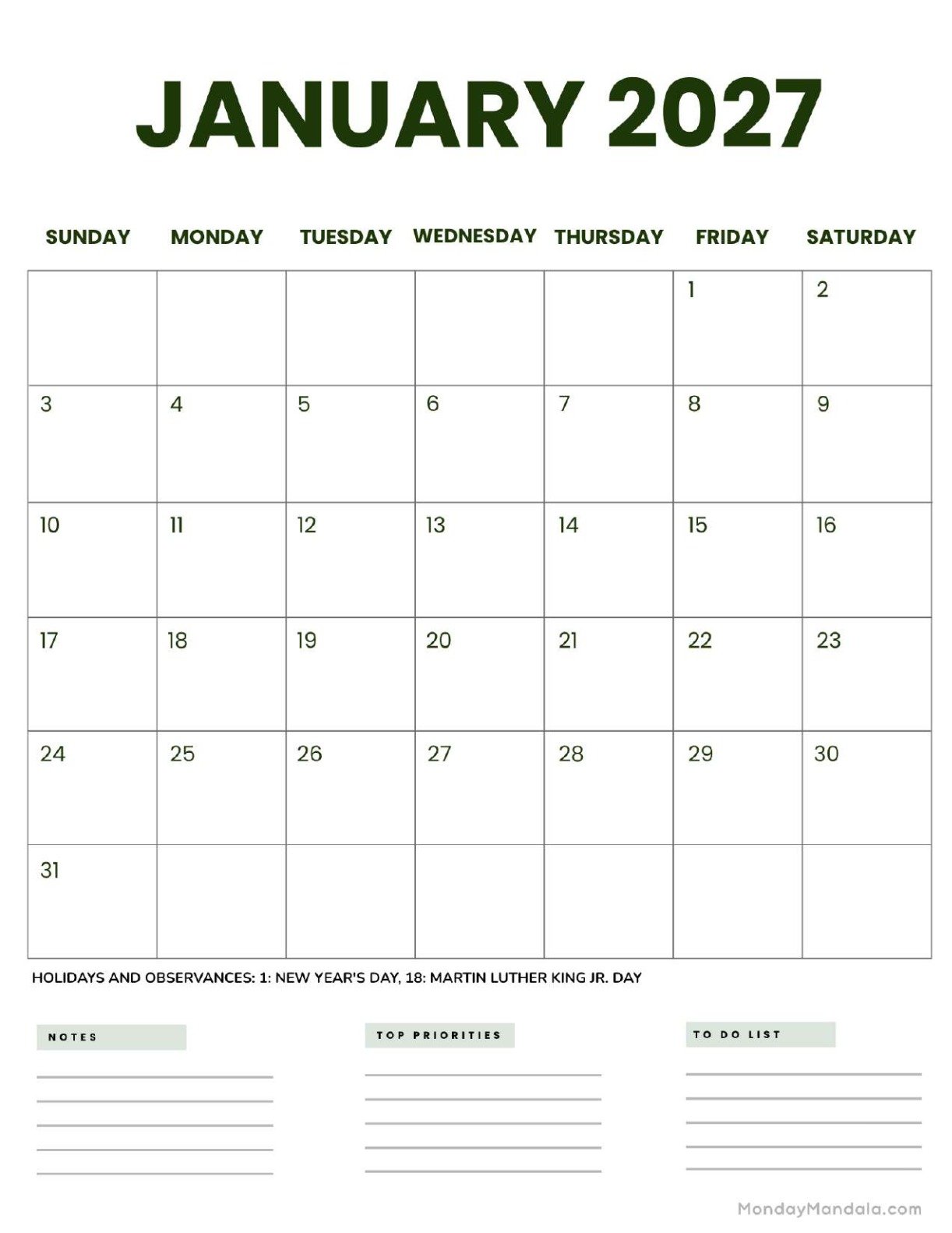 January 2027 Calendar Printable Business2 Portrait