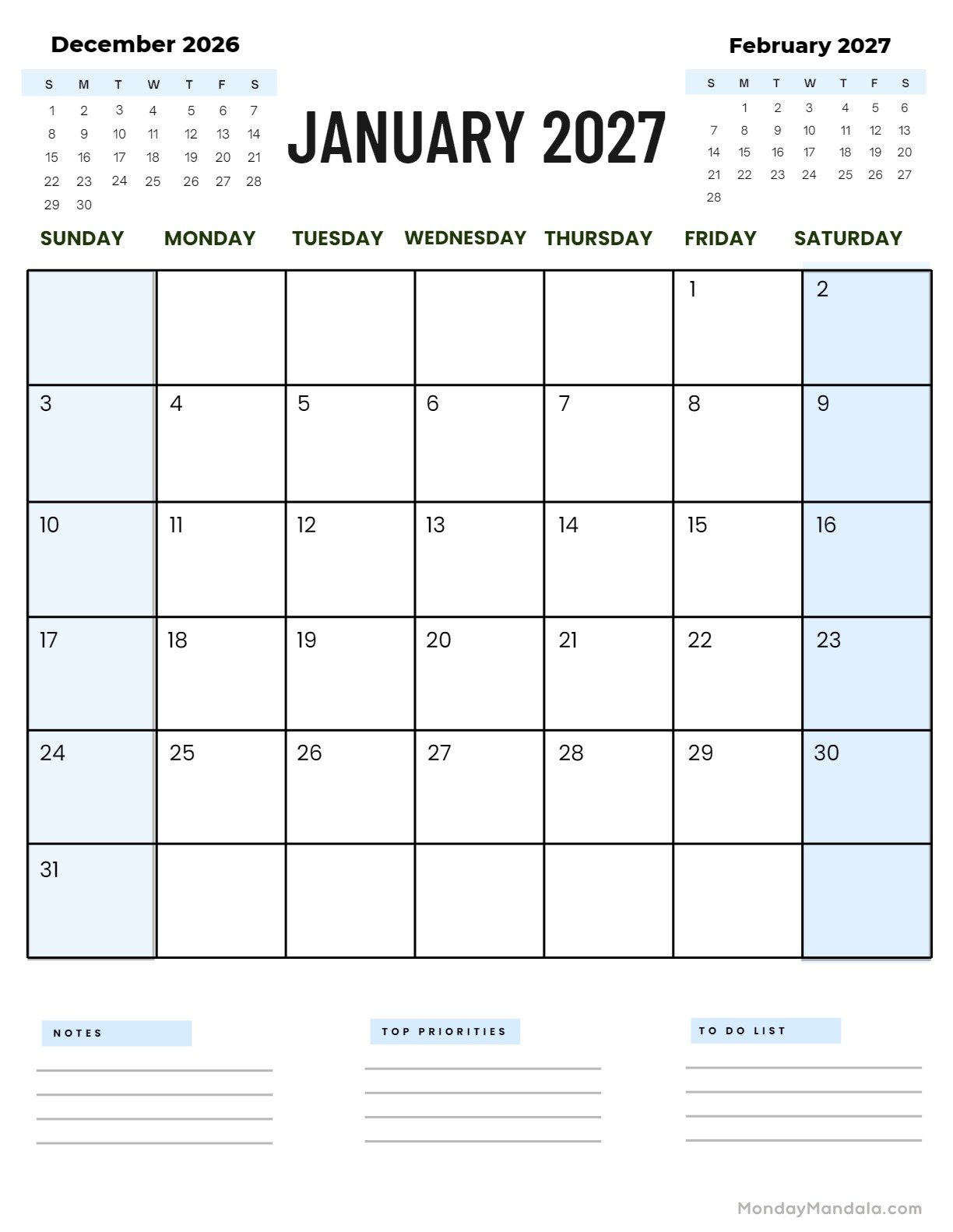 January 2027 Calendar Printable Corporate 2 Portrait