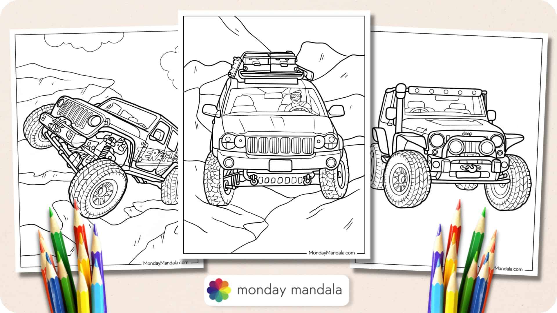 safari jeep coloring page