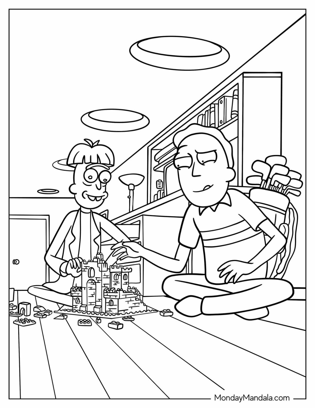Jerry and Gearhead Building a Castle Rick and Morty Coloring Page