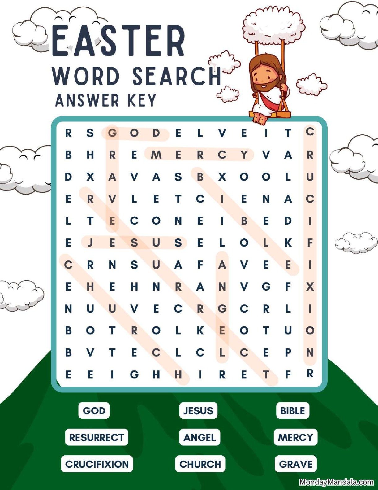 Jesus In The Clouds Easter Word Search Answer Key