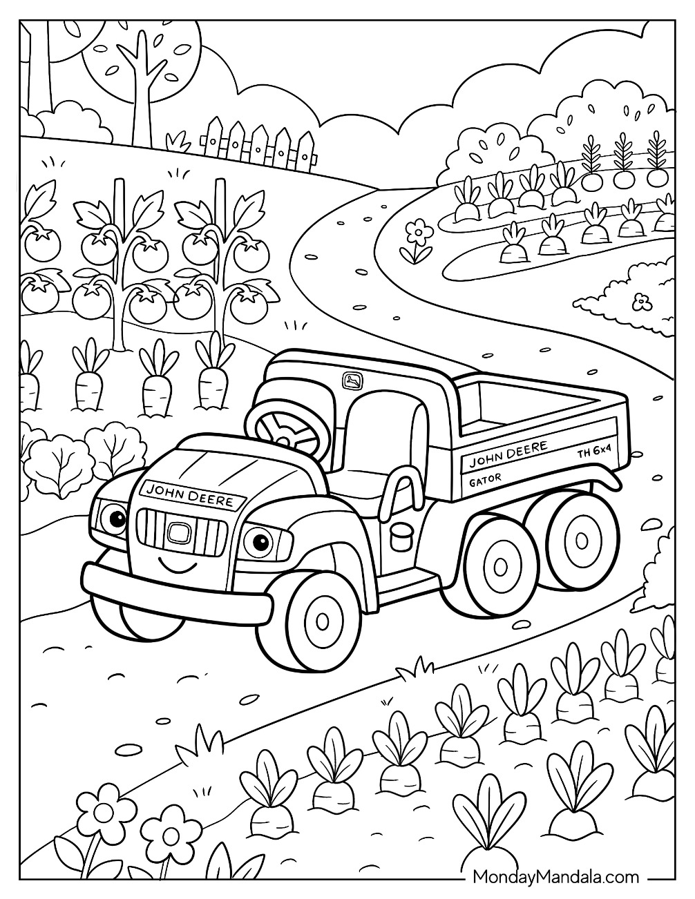 John Deere Gator Hauling Farm Produce Coloring Sheet