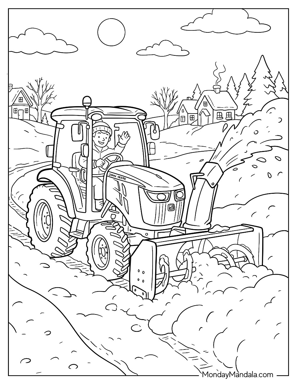 John Deere Snow Blower Tractor Coloring Page