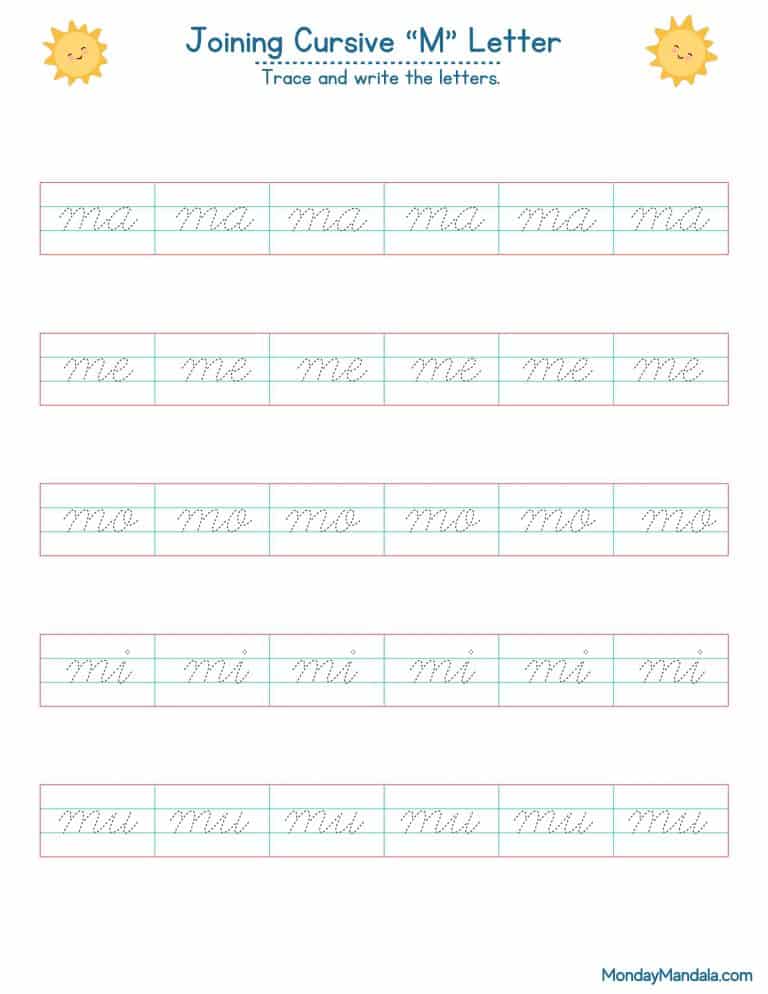 10 Cursive M Worksheets (Free Letter Writing Printables)