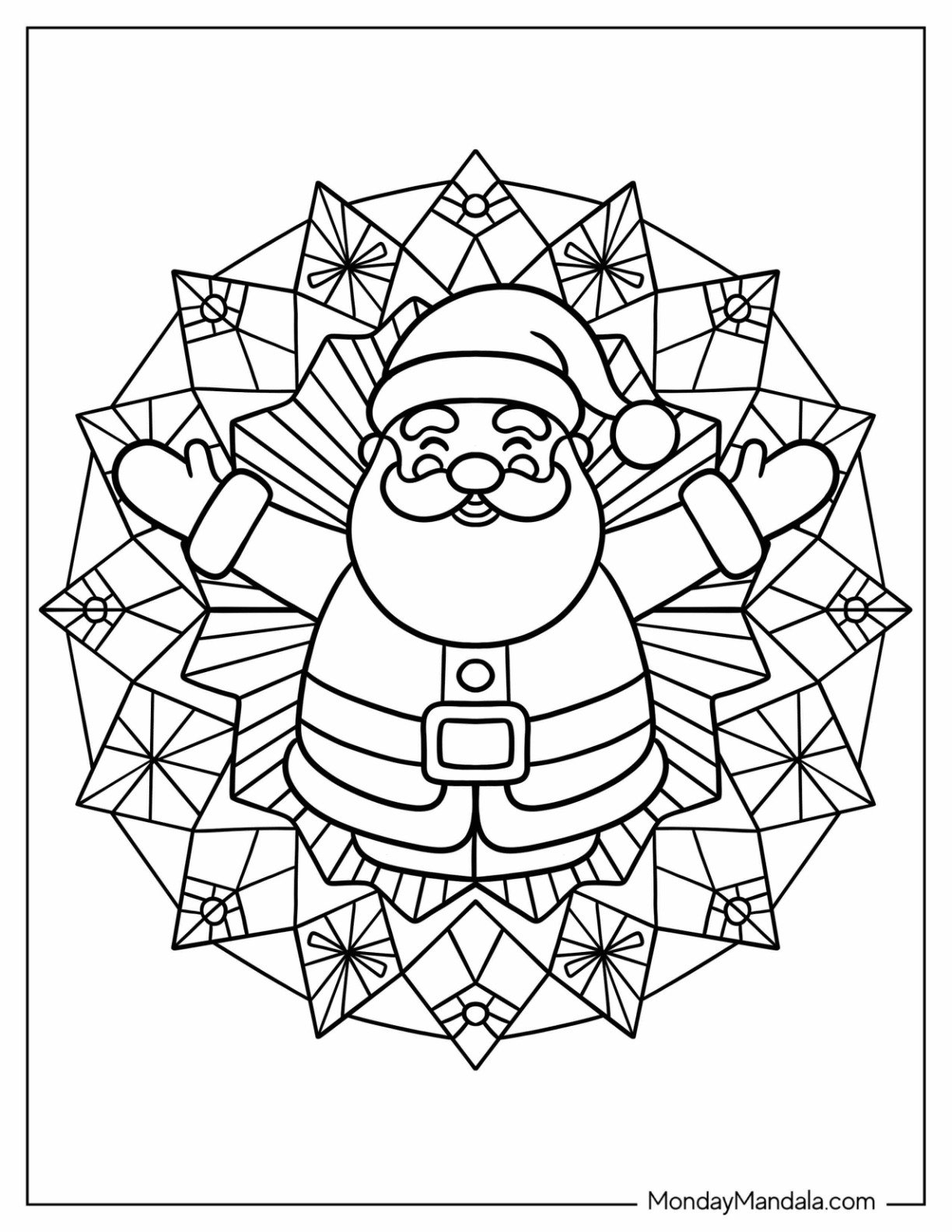 Joyful Santa with Snowflake Mandala Background