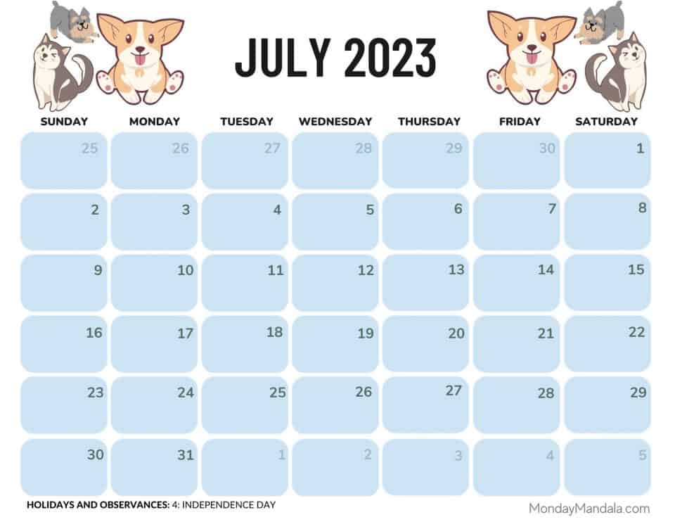 July 2023 Printable Calendar (52 Free PDF Printables)