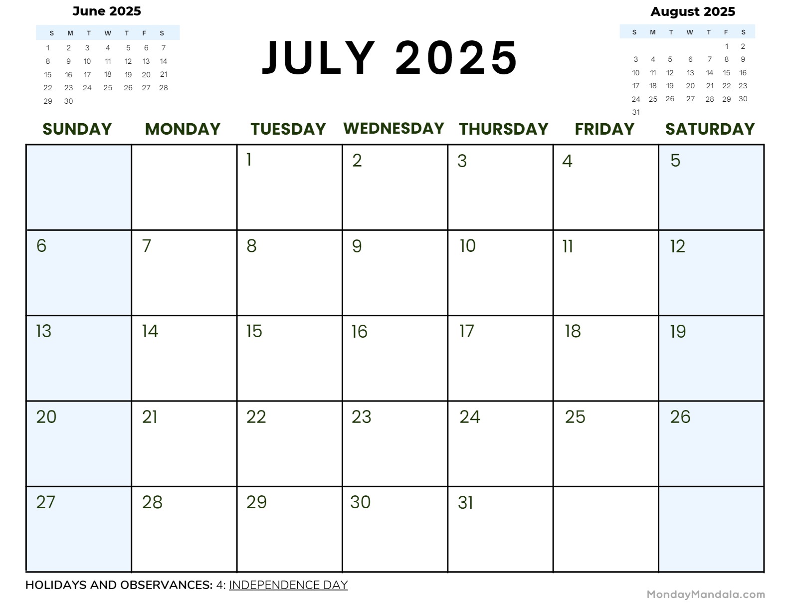 July 2025 Printable Calendar 52 Free PDF Printables 