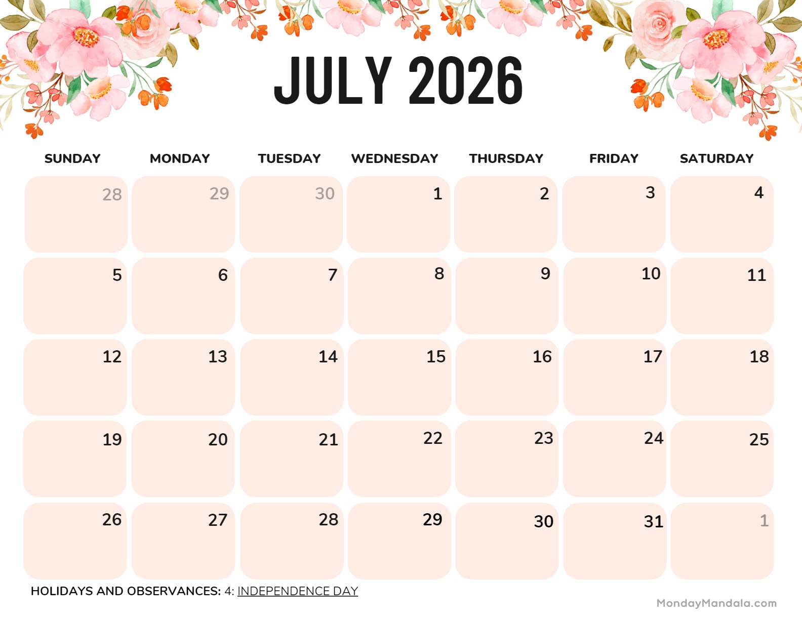 July 2026 Calendars 52 Free PDF Printables July 2026 Calendars 52 Free PDF Printables