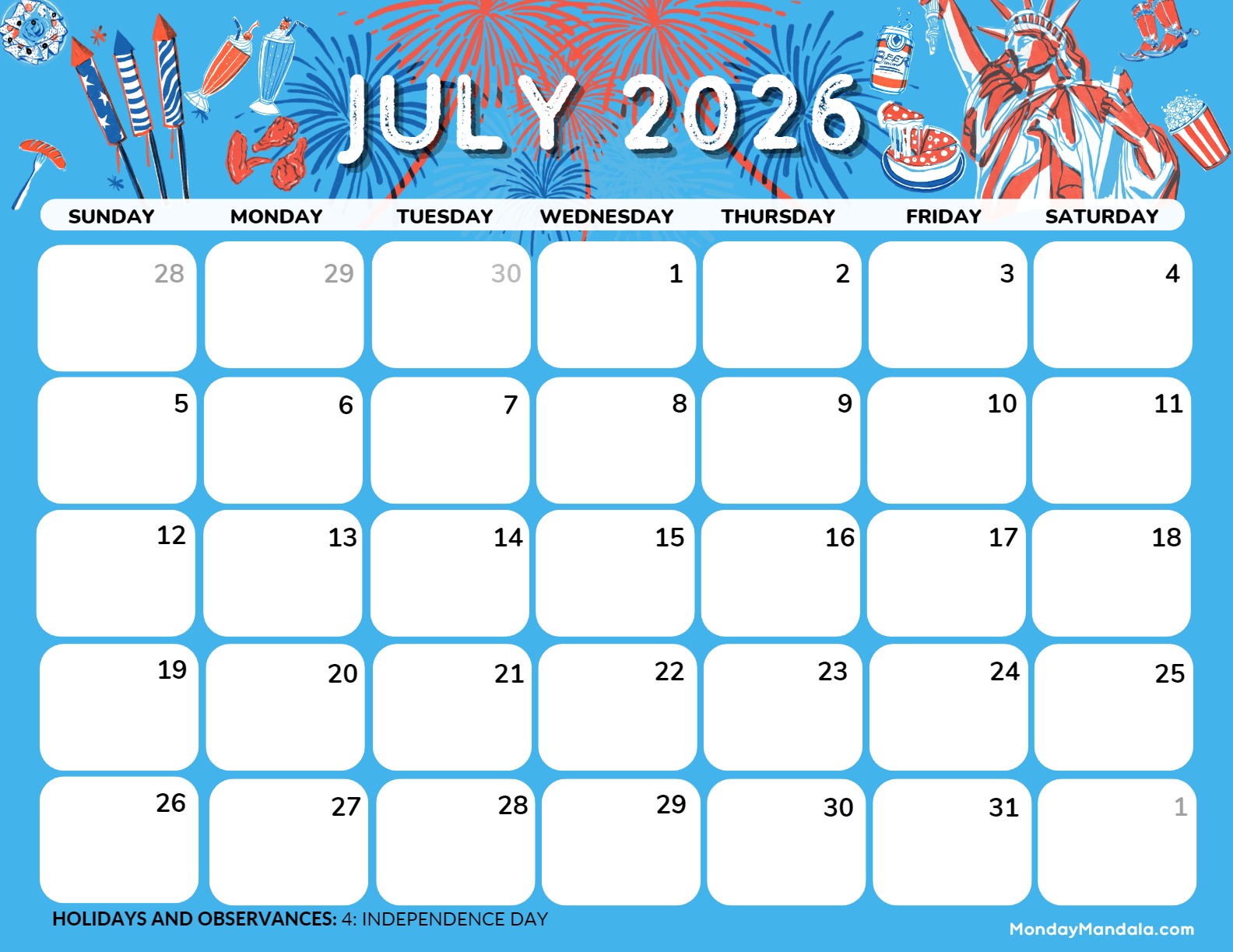 Free July 2026 Calendar Printable Free July 2026 Calendar Printable