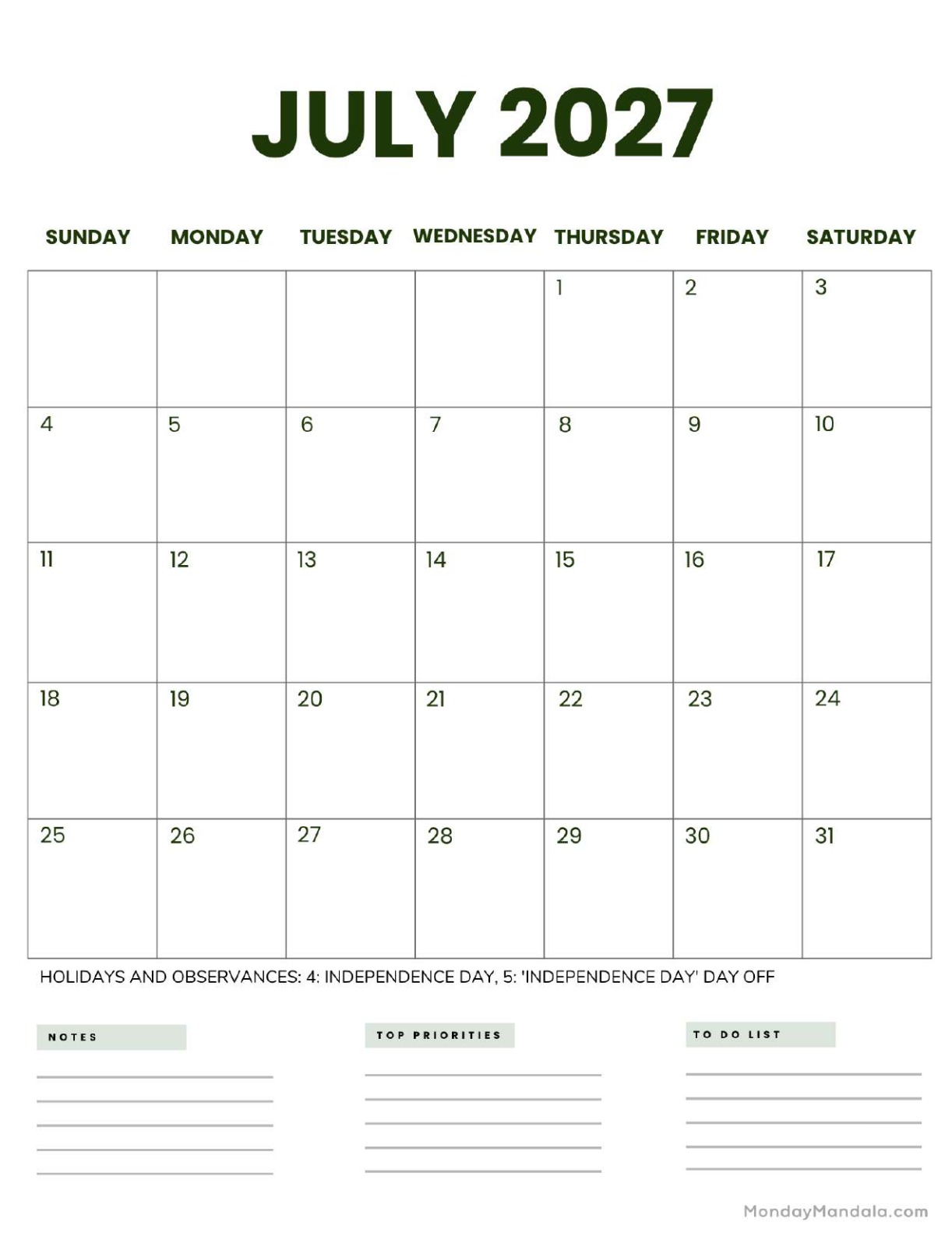 July 2027 Calendar Printable Business2 Portrait