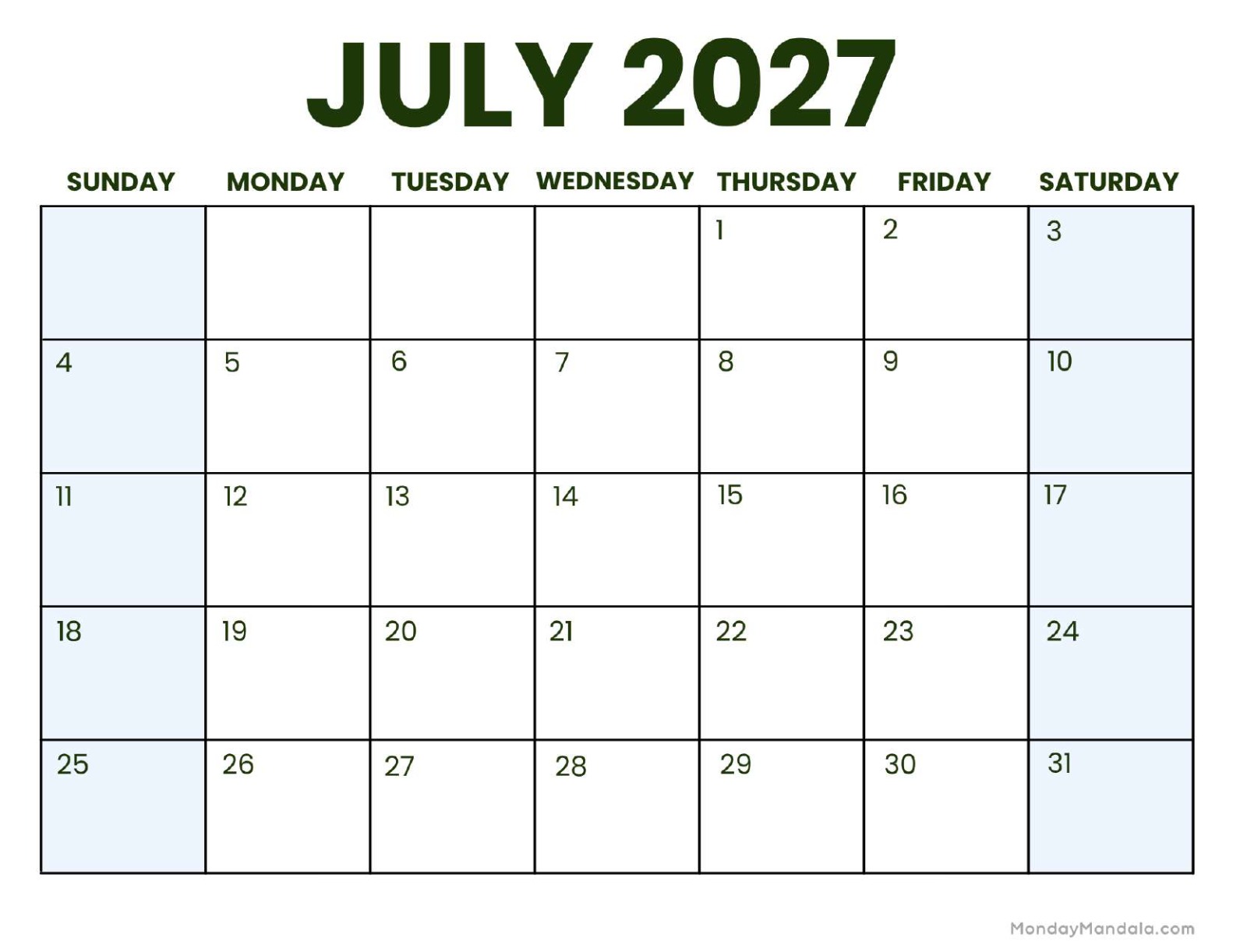 July 2027 Calendar Printable Business3 Landscape