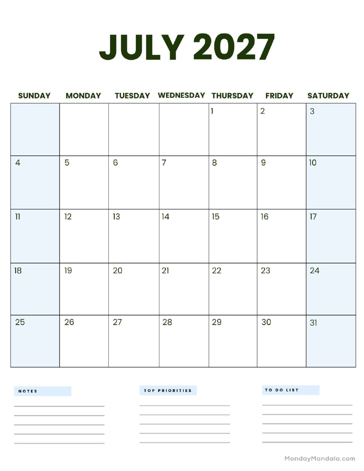 July 2027 Calendar Printable Business3 Portrait