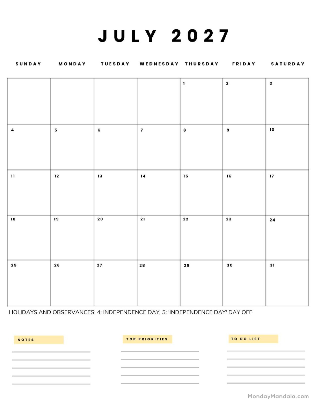 July 2027 Calendar Printable Business5 Portrait