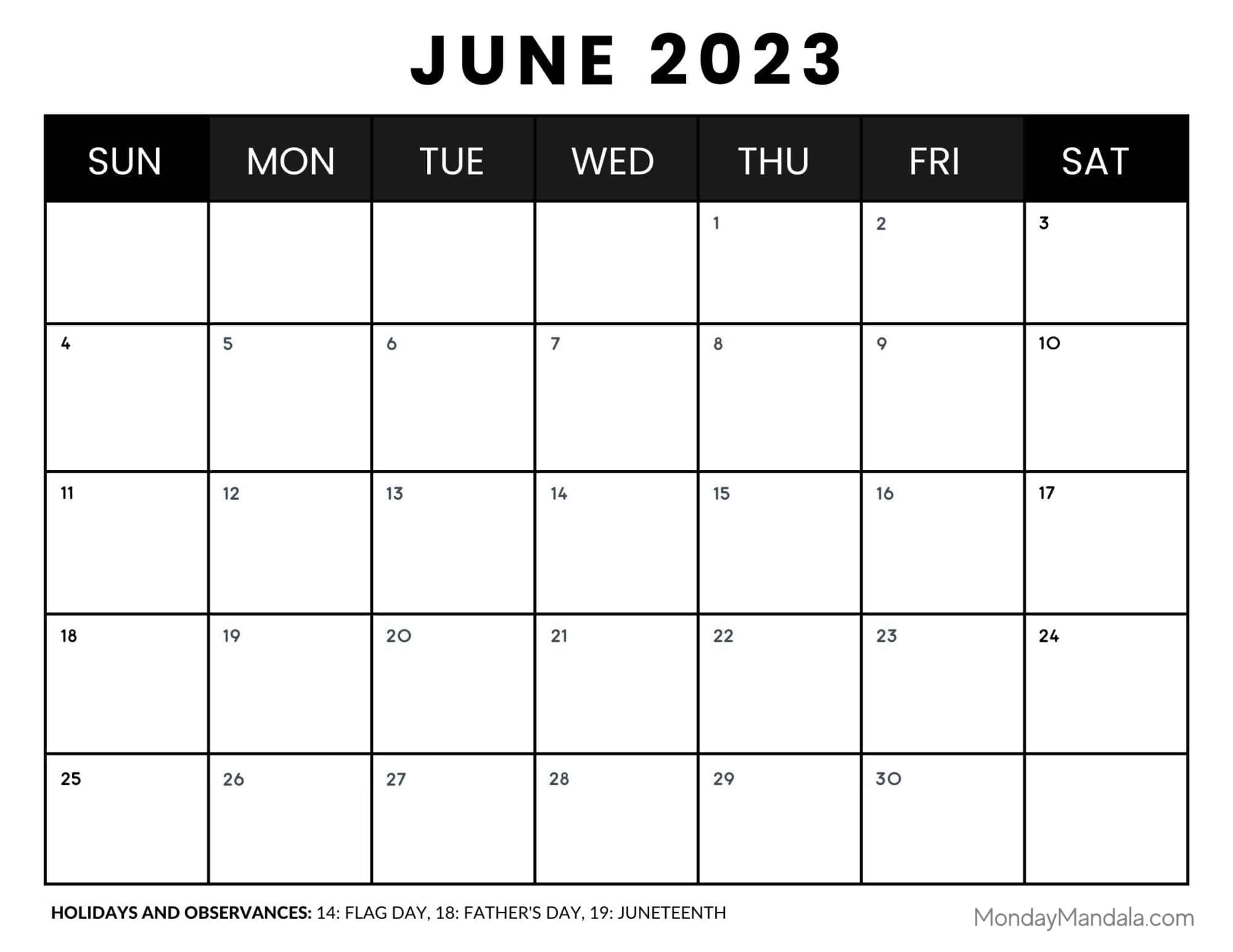 June 2023 Calendar (52 Free PDF Printables)