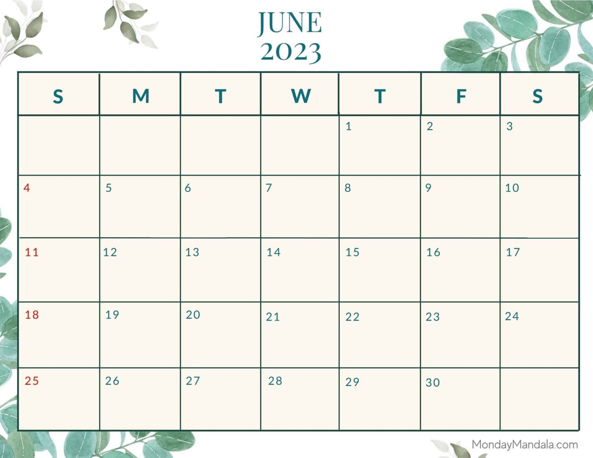 June 2023 Calendar (52 Free PDF Printables)