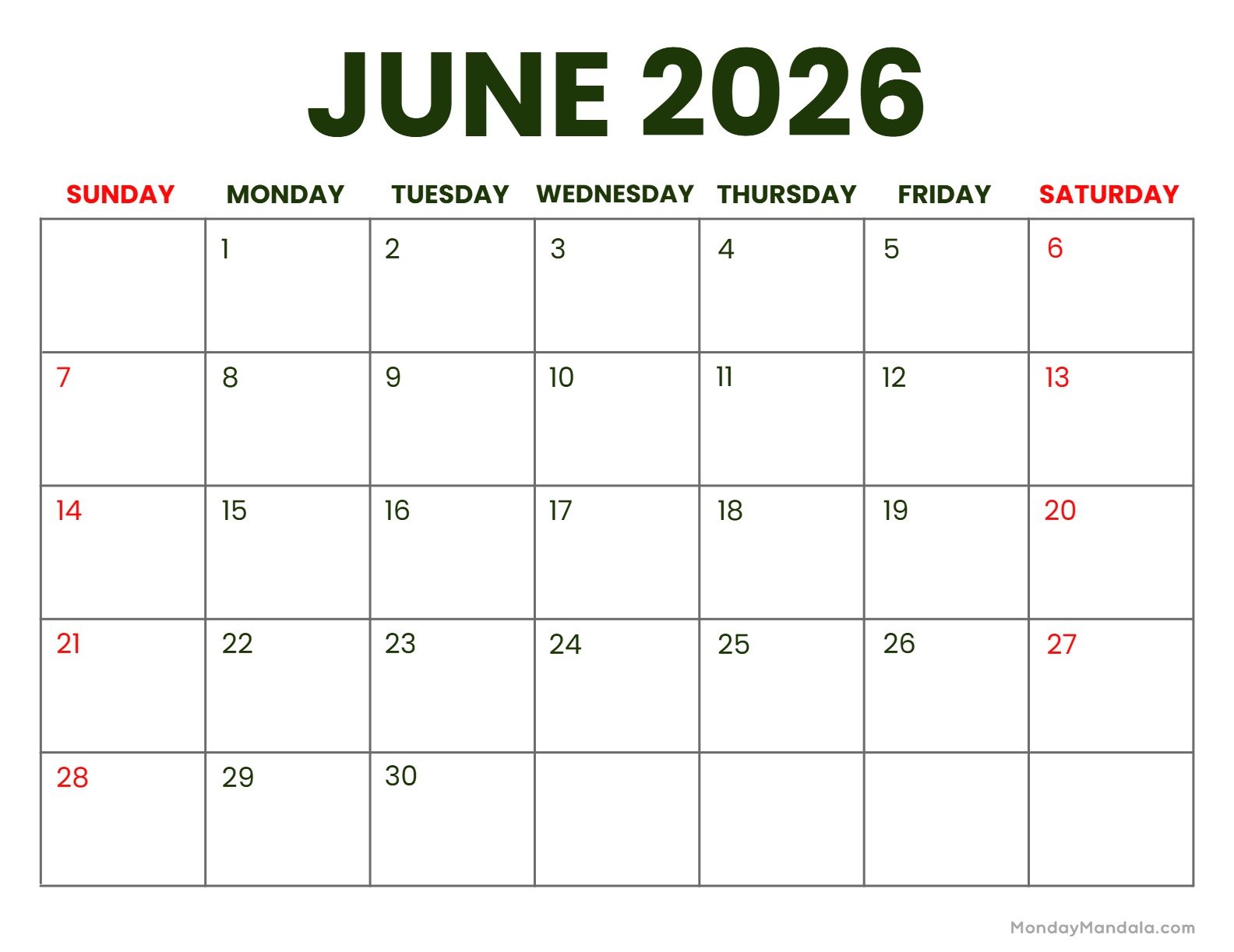 June 2026 Calendar Printable Business Landscape v2
