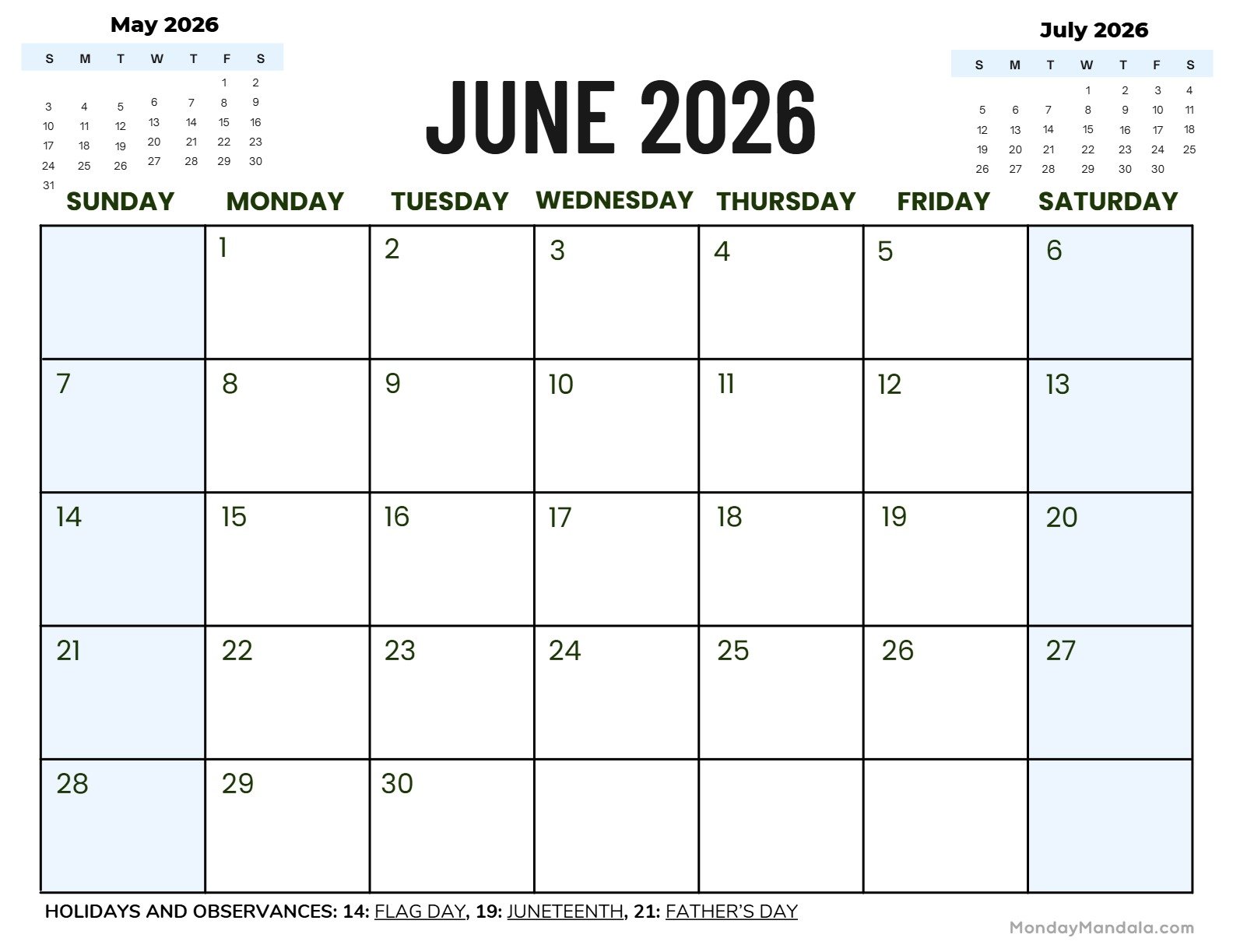 June 2026 Calendar Printable Business3 Landscape v2