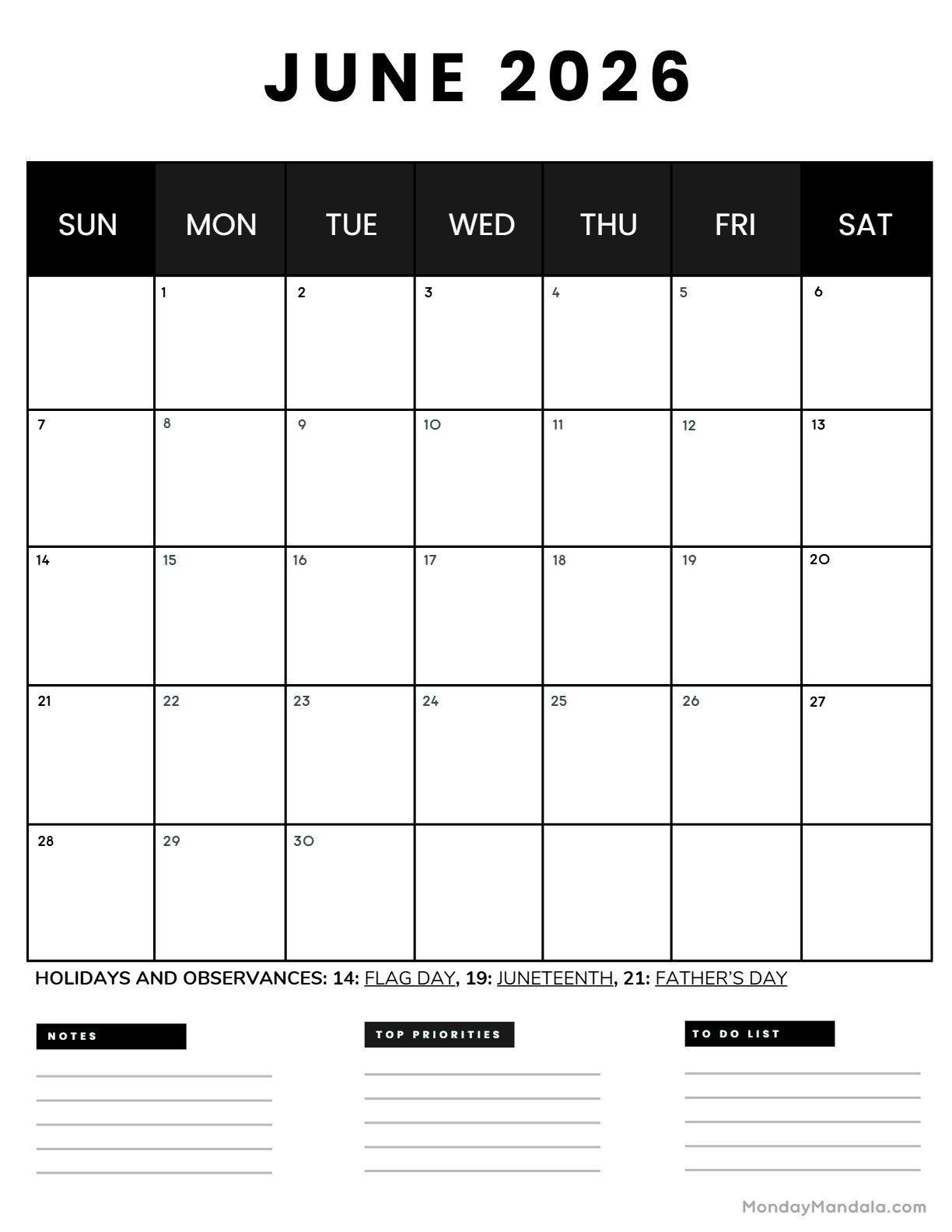 June 2026 Calendar Printable Business4 Portrait v2