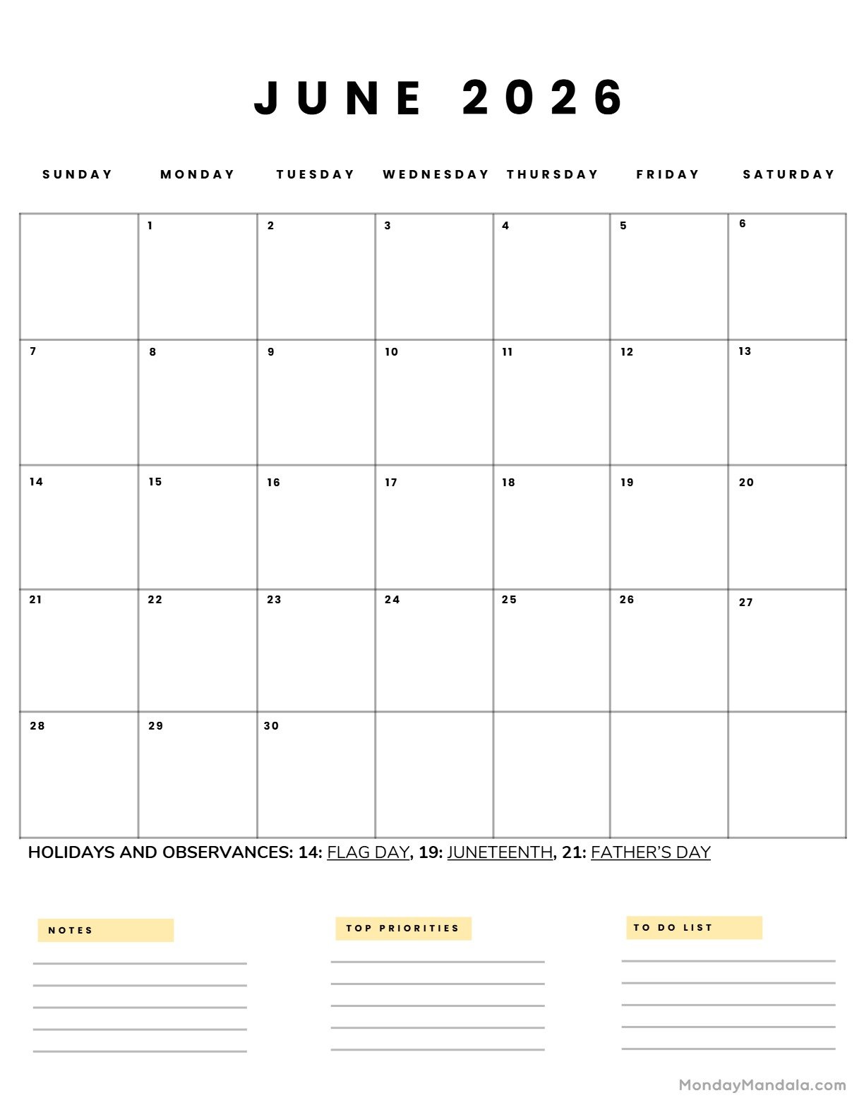 June 2026 Calendar Printable Business5 Portrait v2