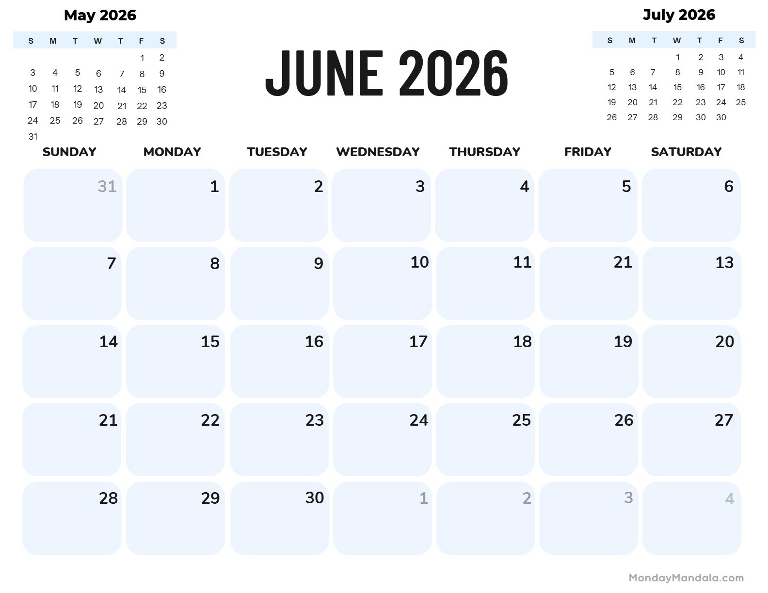 June 2026 Calendar Printable Corporate Landscape v2
