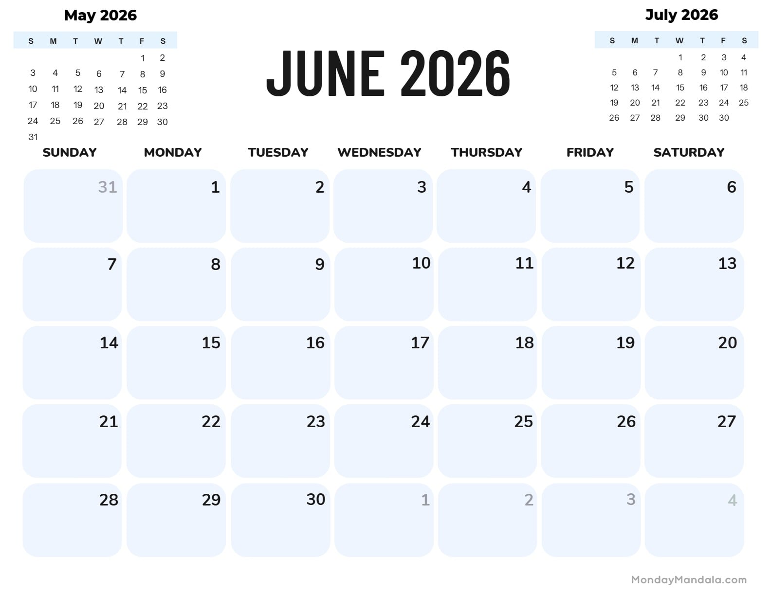June 2026 Calendar Printable Corporate Landscapev3