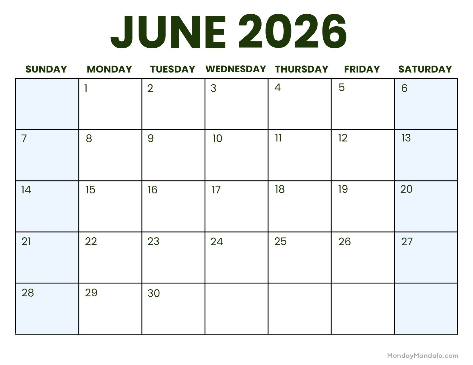 June 2026 Calendar Printable Corporate2 Landscape v2