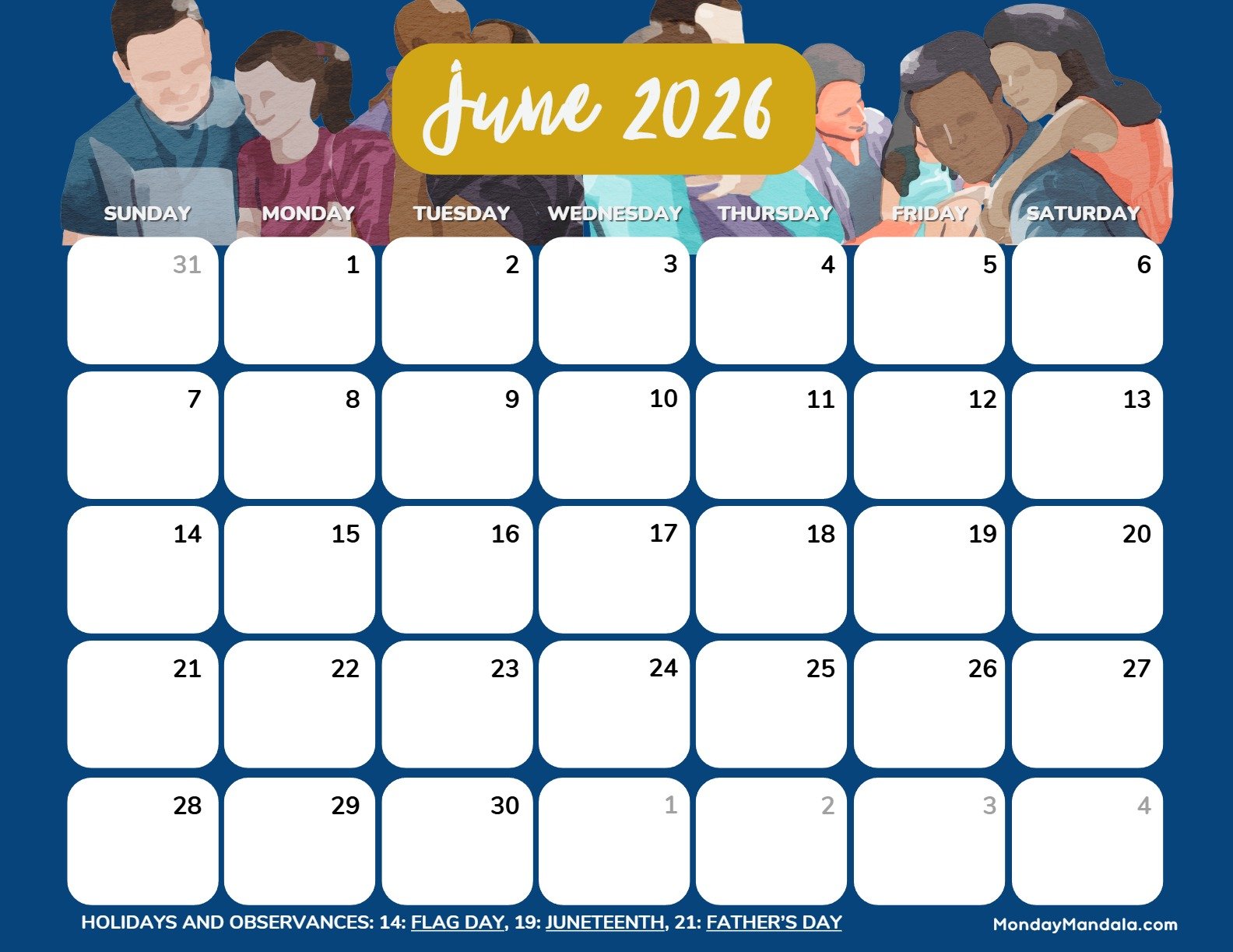June 2026 Calendar Printable Fathers Day 3 Landscape v2