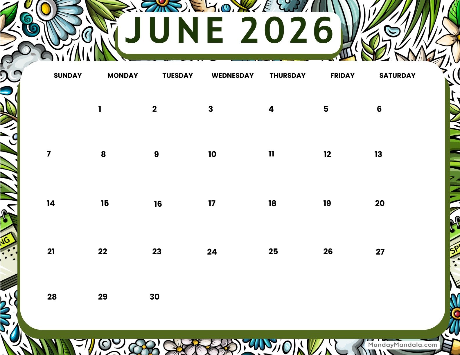 June 2026 Calendar Printable Spring Landscape v2