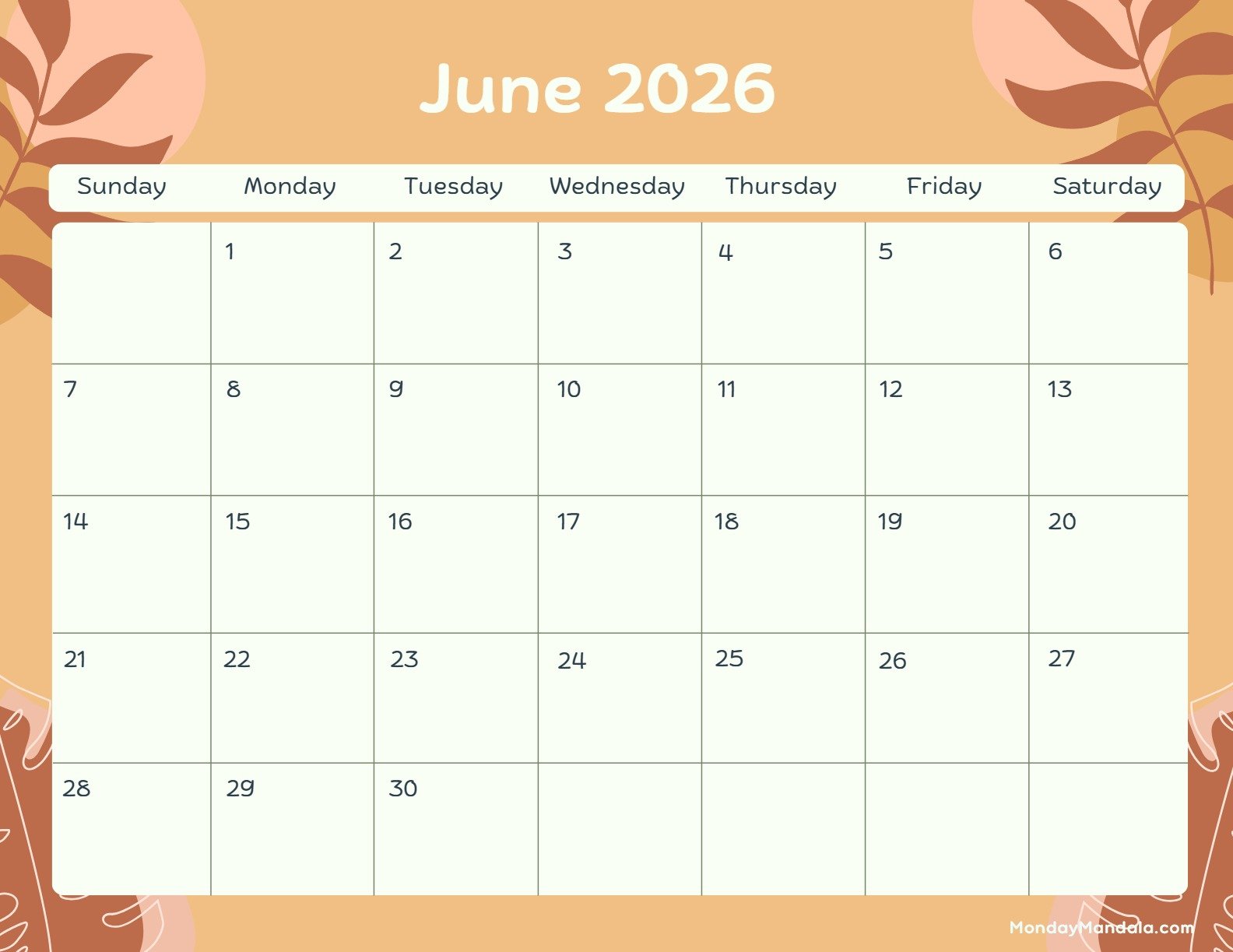 June 2026 Calendar Printable Terracotta Landscape v2