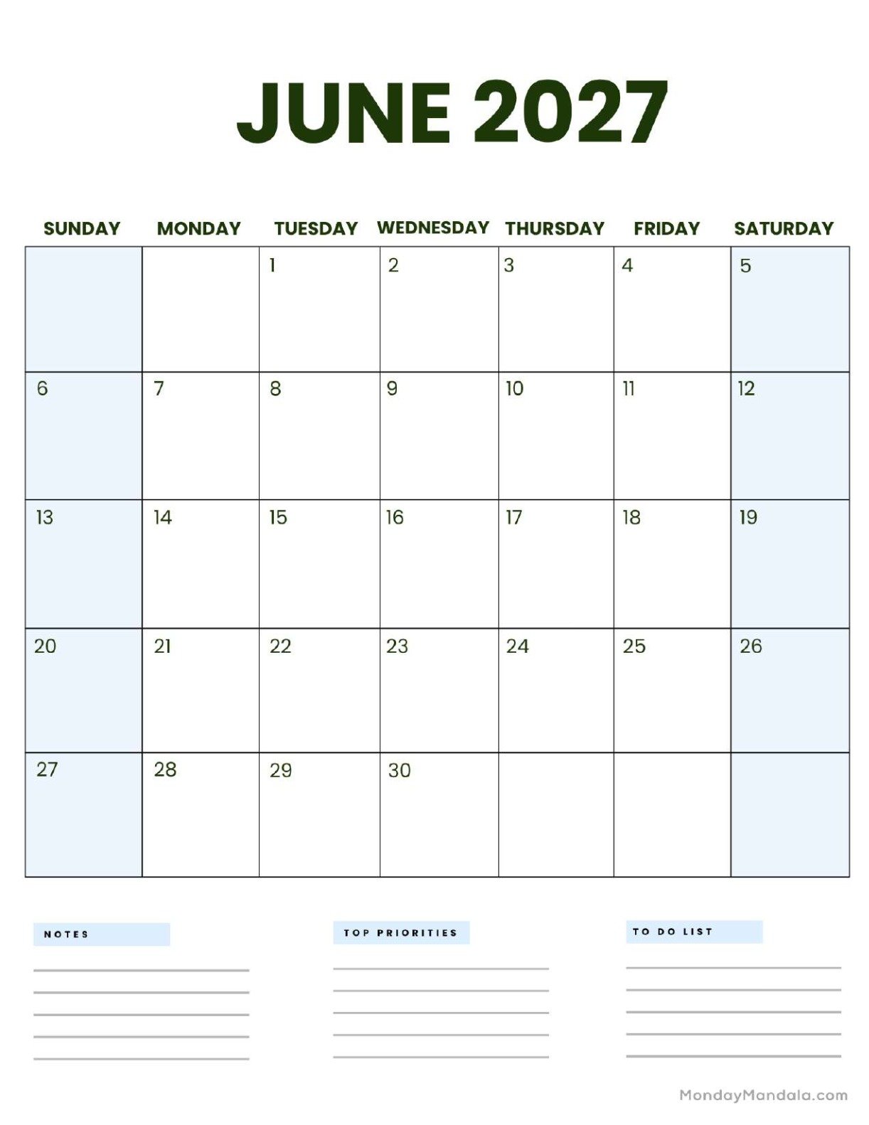 June 2027 Calendar Printable Business3 Portrait