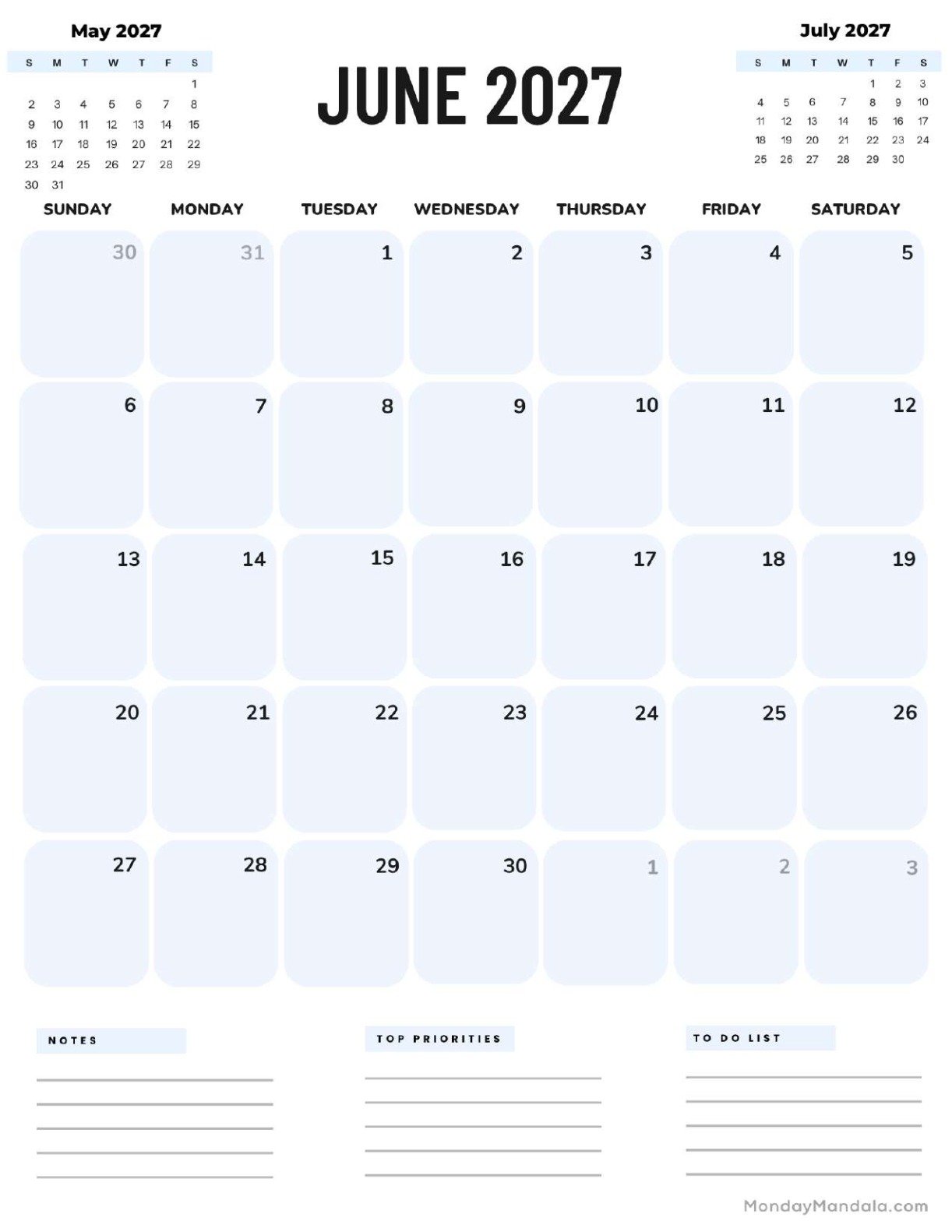June 2027 Calendar Printable Corporate Portrait