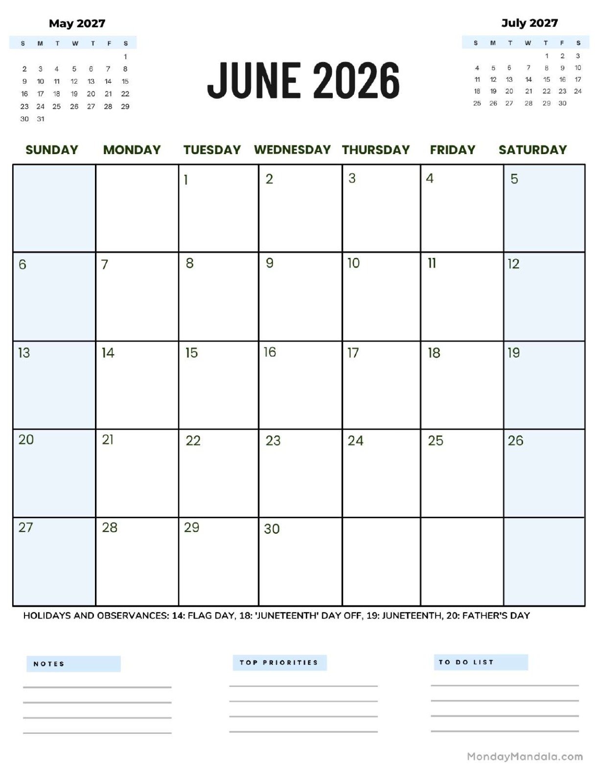 June 2027 Calendar Printable Corporate2 Portrait