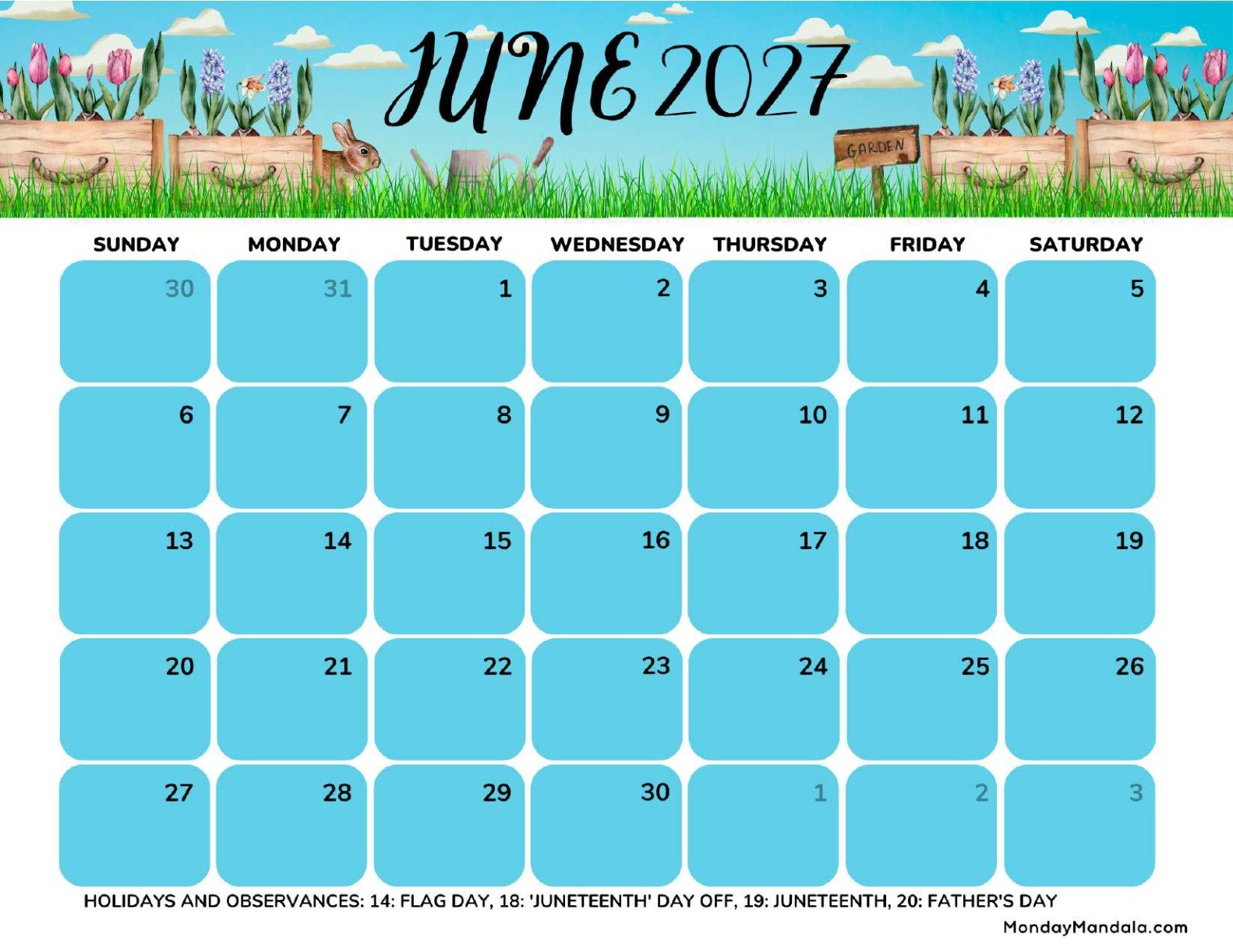 June 2027 Calendar Printable Gardening Landscape