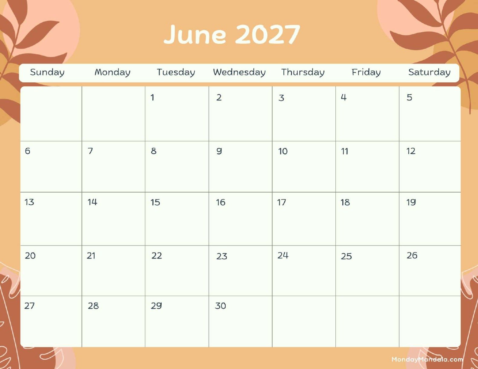 June 2027 Calendar Printable Terracotta Landscape