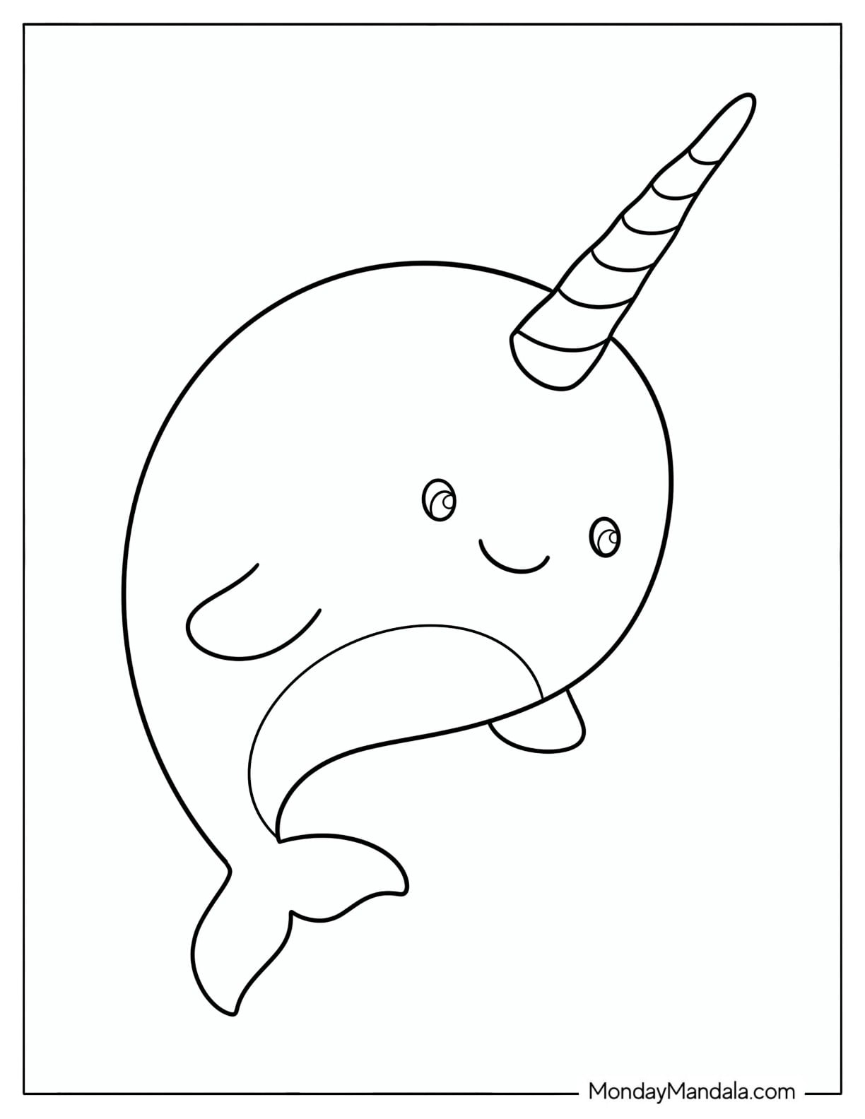 Kawaii Baby Narwhal Coloring Page for Preschoolers