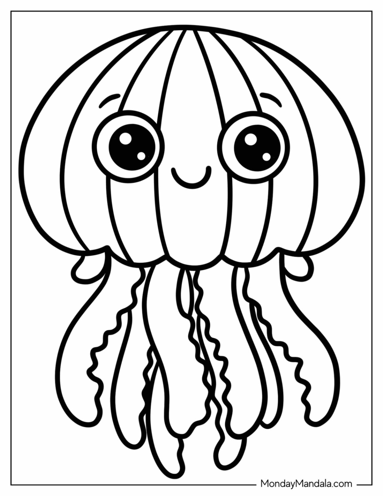 Kawaii Cartoon Jellyfish Coloring Page for Preschoolers