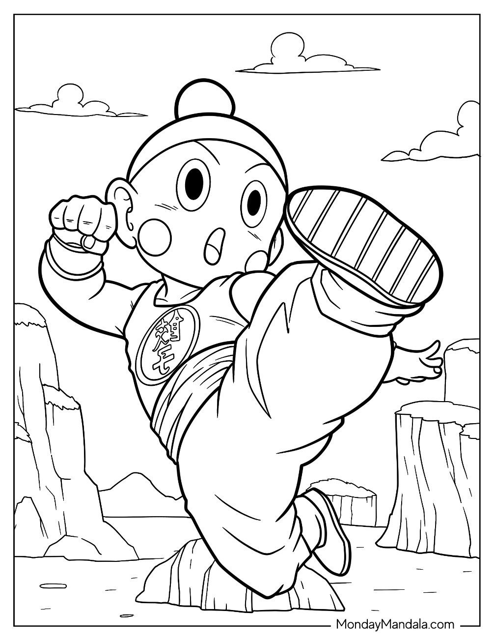 Dragon Ball Z Coloring Page Of Kawaii Chiaotzu High Kick Dragon Ball Z For Kids