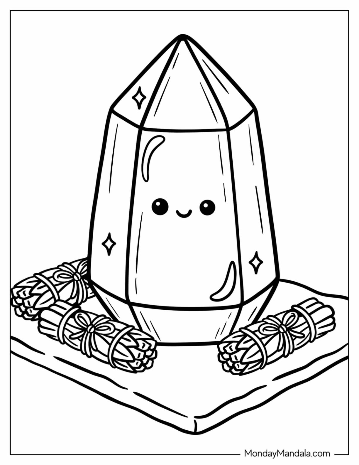 Kawaii Crystal with Cartoon Face Coloring Page for Preschoolers