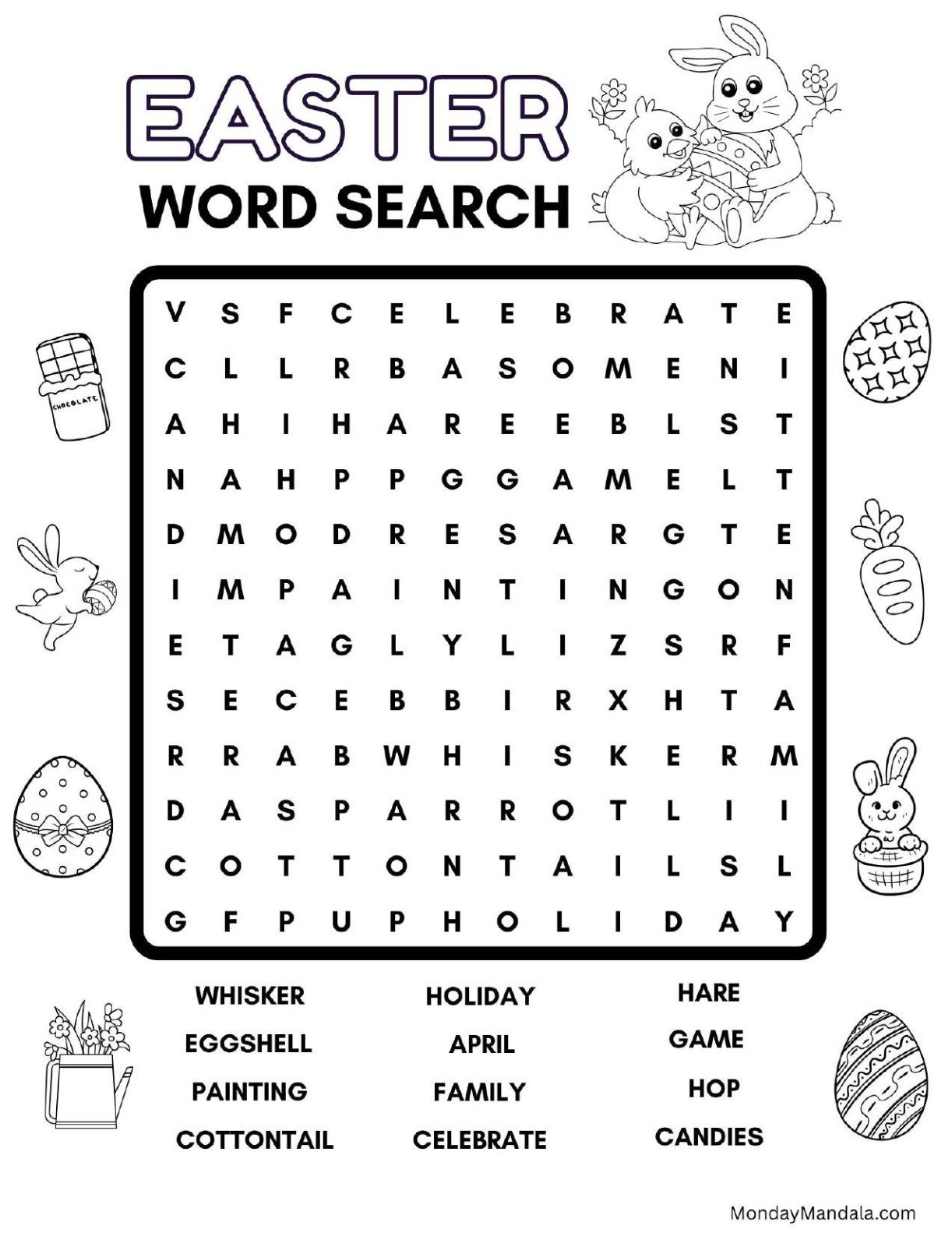 Kawaii Easter Word Search With Sweets And Eggs