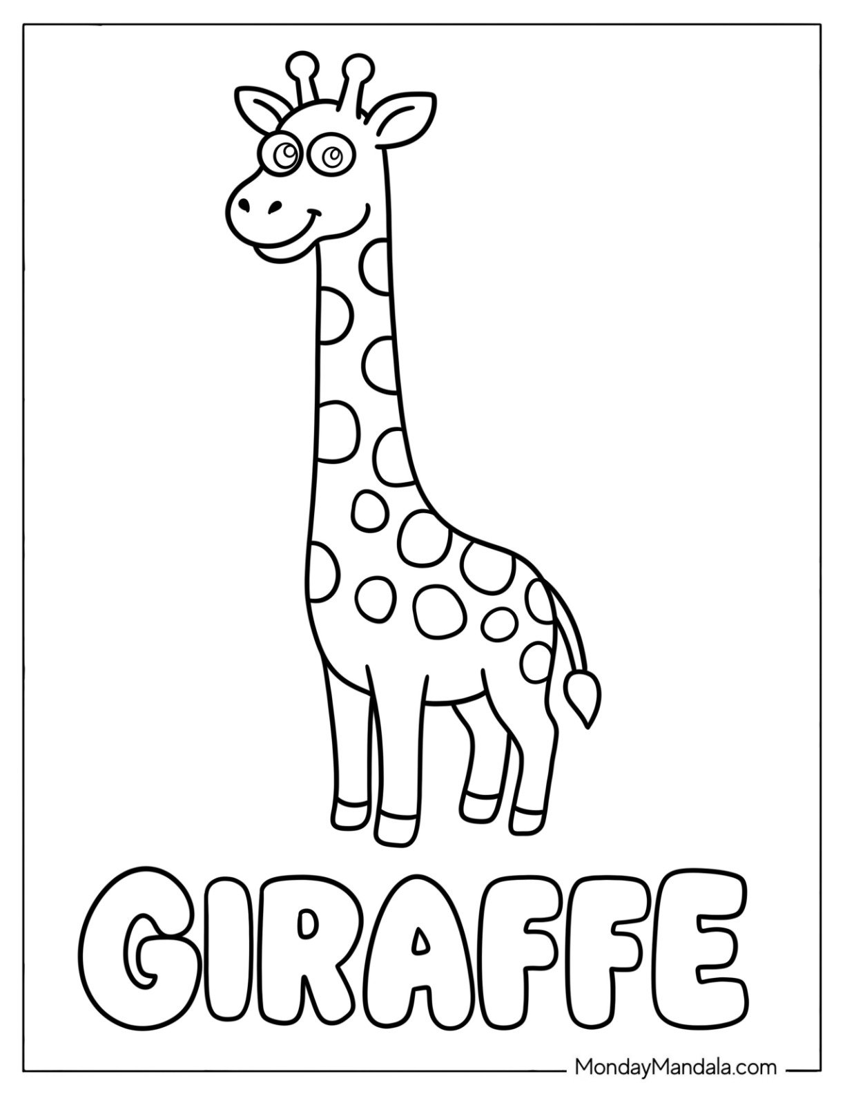Kawaii Giraffe Coloring Page for Toddlers