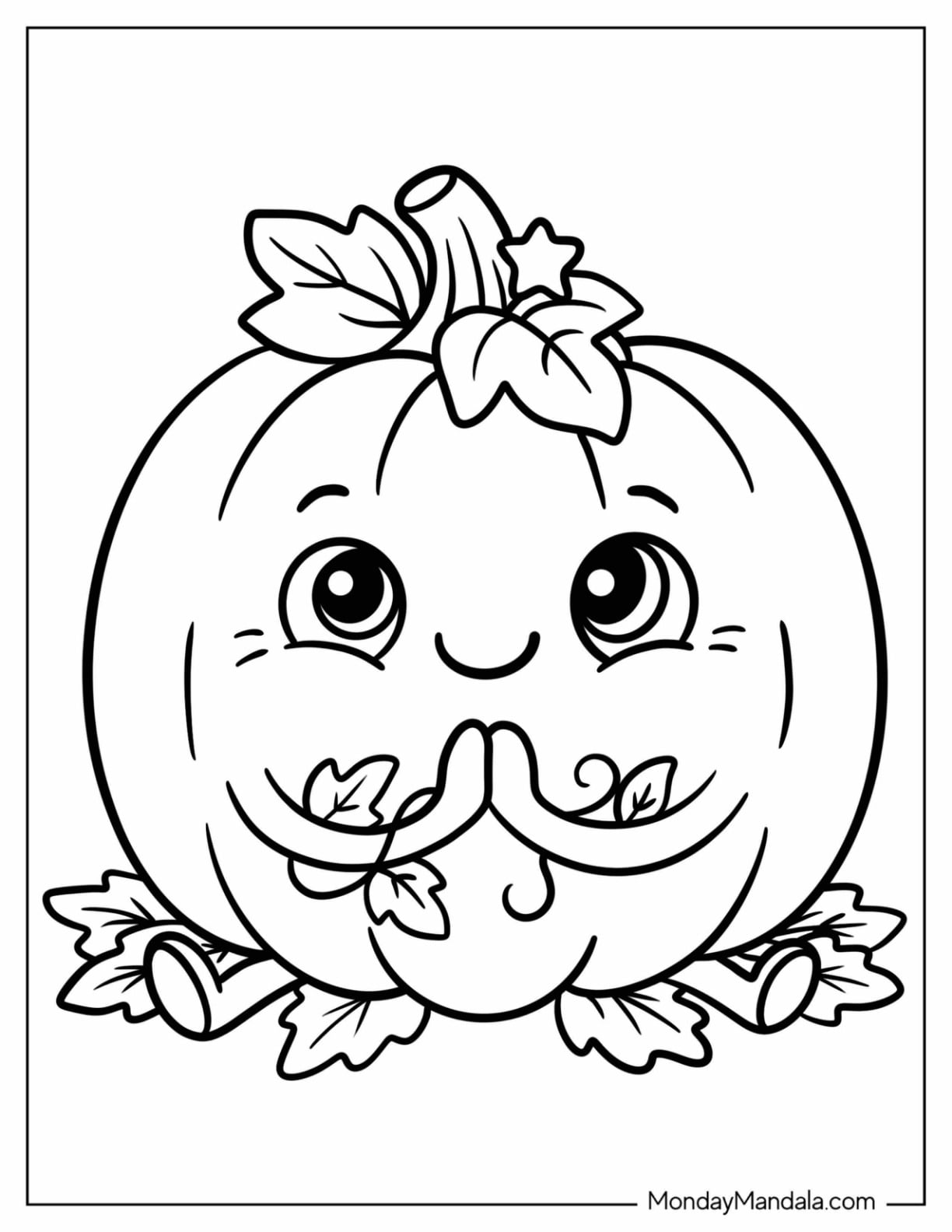 Christian Halloween Coloring Page of Kawaii Halloween Pumpkin Praying for Preschoolers