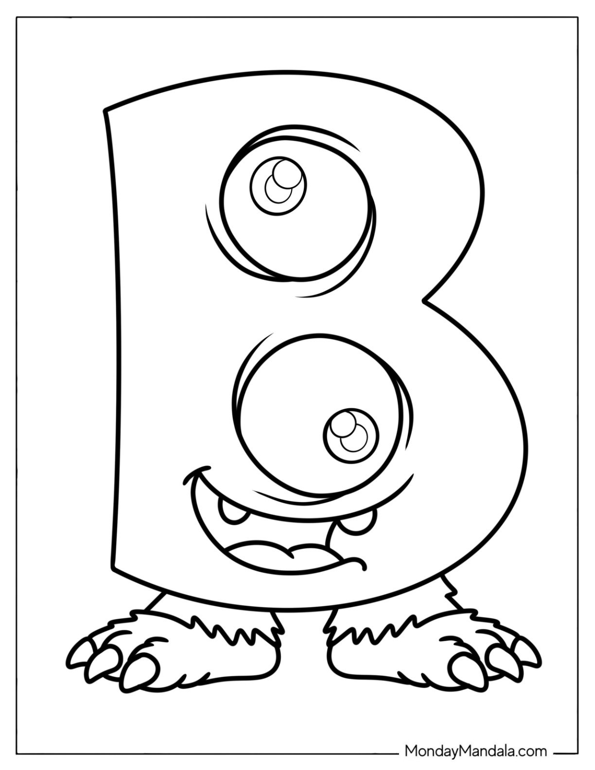 Kawaii Letter B Coloring Page Monster