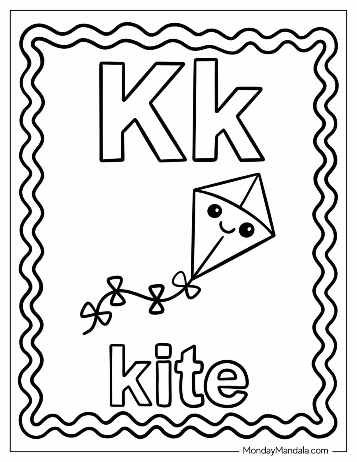Kawaii Letter K Coloring Page is for Kite