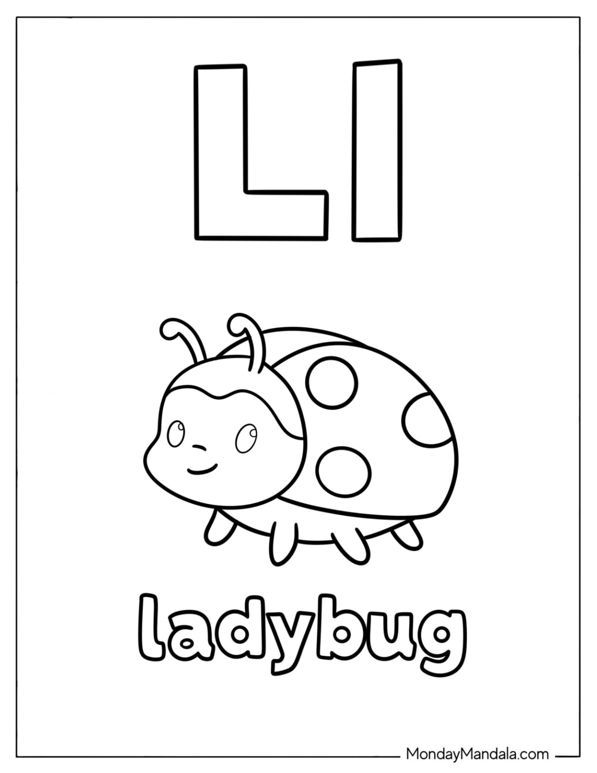Kawaii Letter L Coloring Page is for Ladybug for Preschoolers