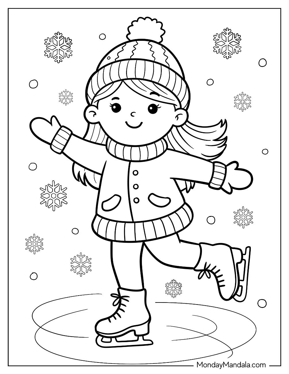 People Coloring Page of Kawaii Little Girl Ice Skating