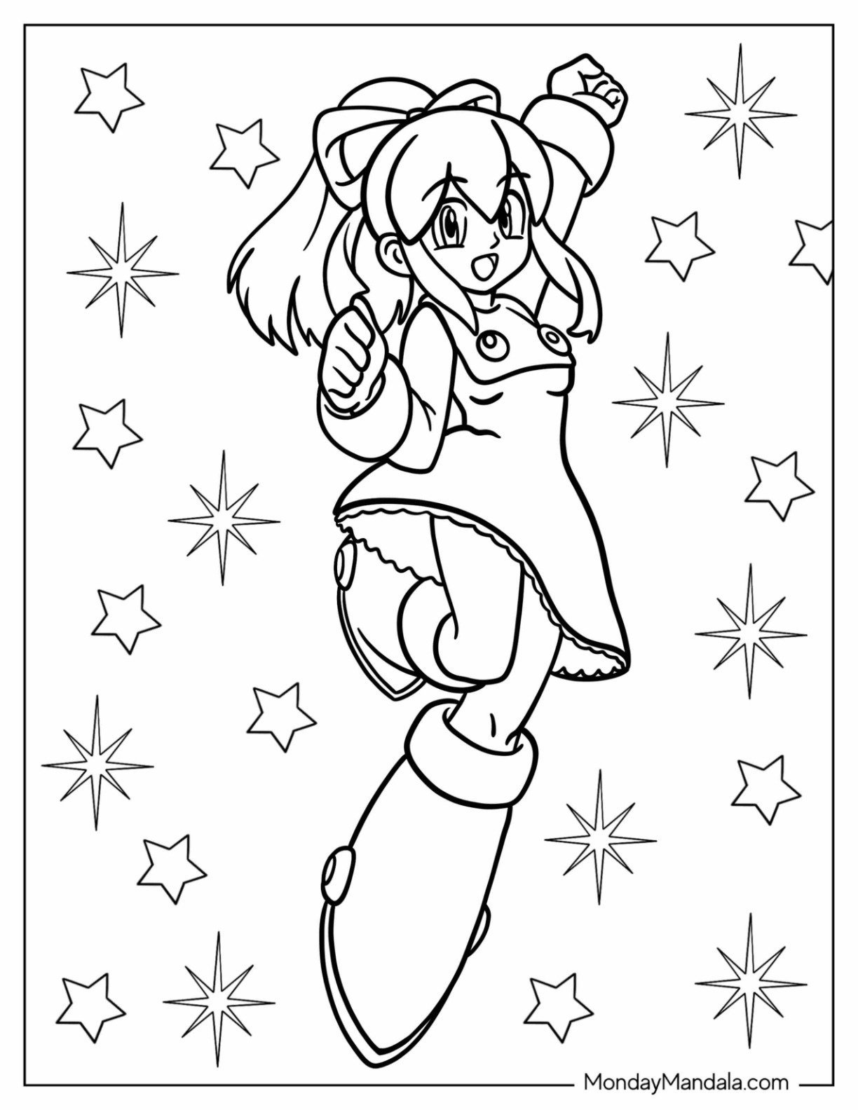 Kawaii Mega Man Coloring Page Of Roll For Kids